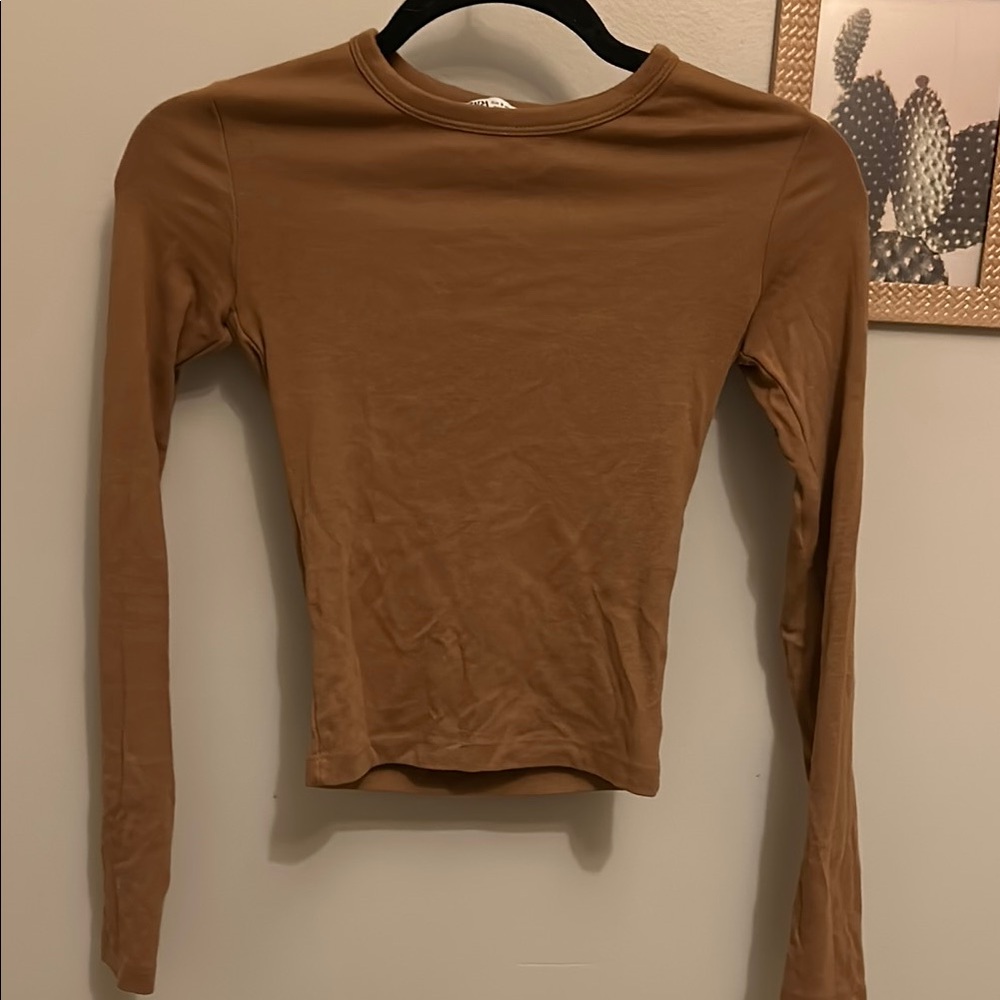 Fitted Tan Long Sleeve Bodysuit